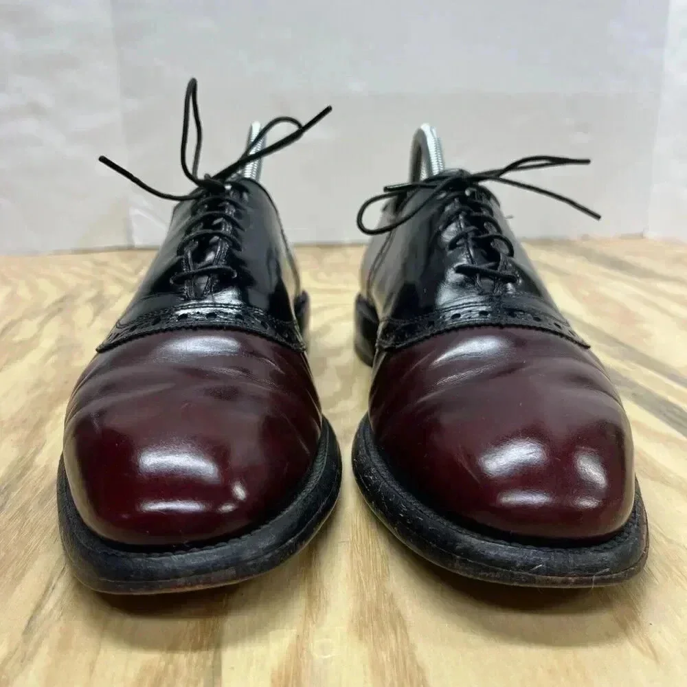 Allen Edmonds Polo Burgundy Black Leather Saddle Oxford Dress Shoe Size 9.5 A